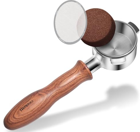 ceelatti Bottomless Portafilter 54mm with 0.2mm Ultra-Thin Puck Screen for Sage Espresso Coffee Machine, Wood Handle, Stainless Steel Head