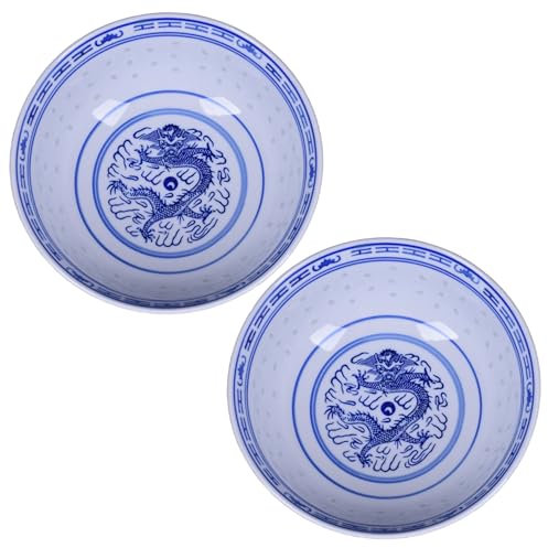 2pcs Ramen Noodle Bowl Blau und weißes Porzellan Chinesische Schalen 800 ml Große Keramik Reisschale Chinesische Suppenschale für Dessert -Suppenmüsli und mehr