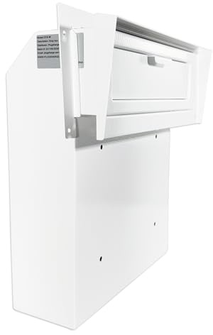 Plugsharge Locking Mailbox Drop Box with Rain Cover, Heavy-Duty Galvanized Steel, Door Mounted Secure Mailbox for Keys, Cash, Checks, Deposits & Letters – Safe Mail Drop Box for Home/Office, White