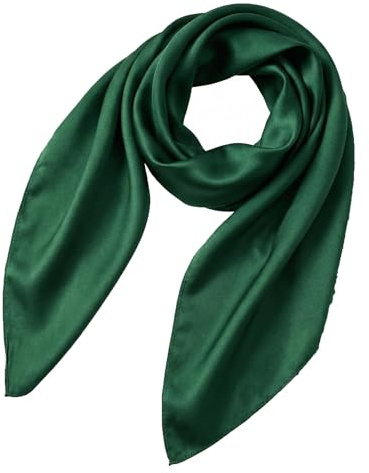 Toumett Green Scarf for Women, 27.5 Large Square Satin Silk Feeling Scarf, Elegant Dark Green Bandana for Hair, Head & Neck, Versatile Emerald Neckerchief for Uniforms, Office & Daily Wear
