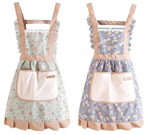 JazRvr 2 Stück Kochschürze Damen, Schürze Damen, Verstellbare Kochschürze Damen, Küchenschürze Mama, Koch Schürze Für Kochen, Backen, Restaurant, Café, Haus(Grün Und Blau)