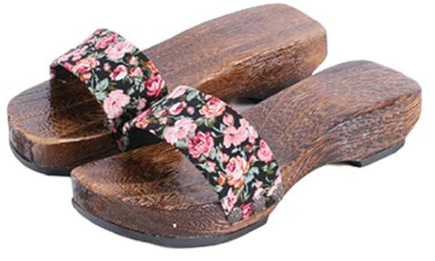 YCZHD Mujeres Zapatilla,Japonés Tradicional Geta Madera Zuecos Zapatos,Arrastre de una Palabra Japonés Antideslizante Madera de Ligera Sensación Casuales Sandalias(Size:EU 39,Color:Black+1)