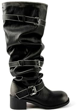 Stivali al Ginocchio con Gambale Largo da Donna, Stivali da Equitazione per Autunno/Inverno, Comodi e Versatili per Outfit da Festival,Nero,36 EU
