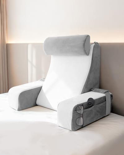 FEYIDEO Almohada Lectura Cama, Cojin Lectura con Cojín Cervical y Reposabrazos, Almohada en Forma de Cuña para Cama y Sofá, Almohada de Respaldo para Jugar, Relajarse, Leer, Funda Lavable