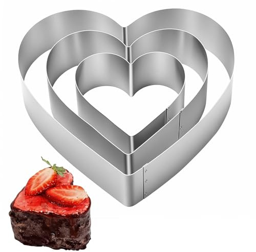 Eulihent Set di 3 Coppapasta Cuore in Acciaio Inox 10/15/20cm Anelli Torte per Mousse Dessert e Pasticceria Stampo Forma Cuore