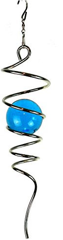 FONMY Gazing Ball Spiral Tail -Decorative Wind Spinner 11 inch Tail and 2 inch Glass Orb. Indoor Outdoor Garden Decoration Silver Blue -13 inch Height