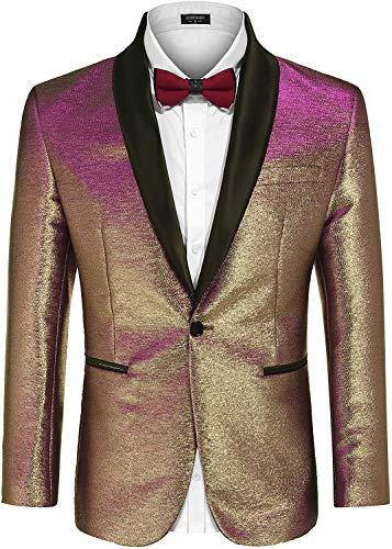 COOFANDY Shiny Tuxedo Jacket for Mens Slim Fit One Button Sequin Blazer Jackets Prom Party Wedding Gold Suits