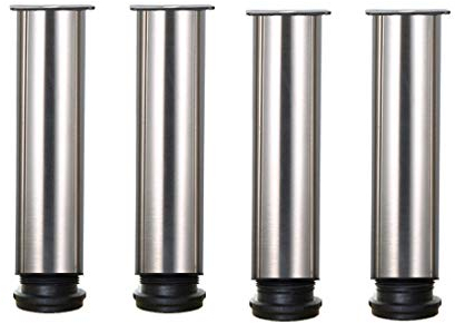 Drenky 4 Stück Möbelfüße Metall Tischbeine Metall 20cm Rund Edelstahl Gebürstet möbelfüße verstellbar Tischbeine Höhenverstellbar Gesamthöhe 200mm-215mm Kommen Mit Edelstahlschrauben für Möbel Projekt