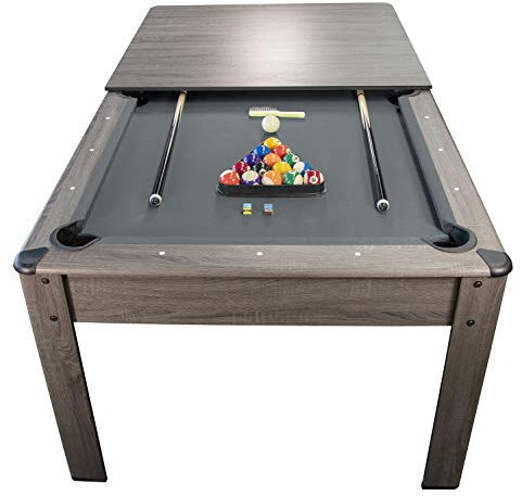 Billard Américain Harmony 6Ft - 206,5 x 116,5 x 80 cm avec Accessoires et Plateau dînatoire - Gris et Tapis Gris