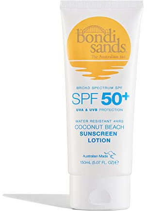 Bondi Sands Sunscreen Lotion SPF 50+ | Non-Greasy Broad-Spectrum Formula Moisturises and Protects Skin, Water Resistant Up To 4 Hours, and Cruelty Free, Coconut Beach Scent | 150 mL/5.07 Oz