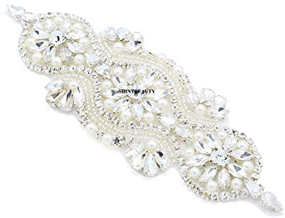 Hochzeitsapplikation Gürtel Kristall Silber-002 Strass Applikation für Braut Hochzeitskleid Diamante Brautgürtel Damen Strassgürtel Braut Schärpe mit Band