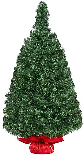 Yaheetech Mini Albero di Natale 90 cm Piccolo da Tavolo con Base in Miniatura Artificiale Realistico Portatile Decorazioni per Casa Ufficio Interno
