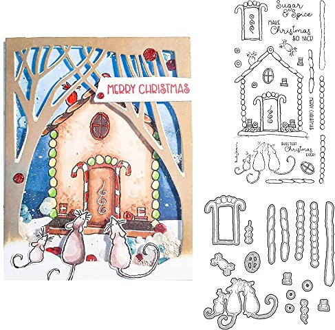 CYFUN DESIGN Troqueles de metal y sello de silicona transparente con diseño de ratones y motivos navideños para hacer tarjetas y manualidades