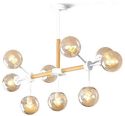 Salon Salle À Manger Ménage Ambiance Bois Massif Lumière De Luxe Éclairage E27 Nordique Simple Boule Crème Lustre Creative Magique Bean Molécule Lustre Cognac 9 tête