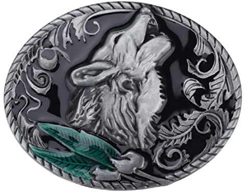 Longcreek Men’s Norse Viking Wolf Head Belt Buckle Jewelry, Vintage Punk Howling Wolf Leaf Punk Rock Western Cowboy Belt Buckle for Men