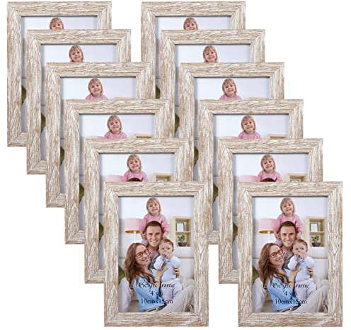 Giftgarden Lot de 12 Cadre Photo 10x15 cm, Cadres Photo Rustiques avec Texture Grain de Bois pour Salon, Chambre Bureau et Salle de Séjour