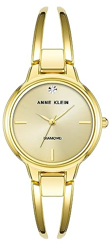 Anne Klein Reloj de Pulsera rígida para Mujer con Esfera con Diamante auténtico, Dorado