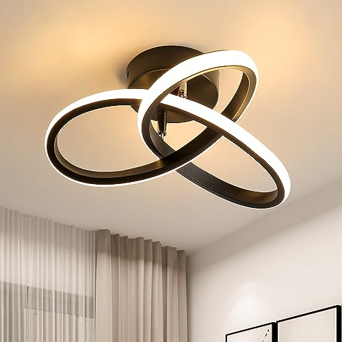 Comely Lustre LED Plafonnier, 22W 2500LM Luminaire Plafonnier LED Moderne, Lampe de Plafond de Fleur Créatif, Lustre Noir pour Chambre Salon Cuisine Couloir, Blanc Chaud 3000K
