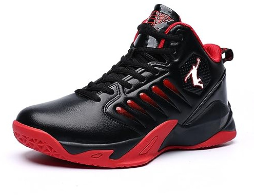CZHIHANEG Männer Basketball Schuhe, Herren Basketball Trainingsschuhe, Bequeme Tennis Trainingsschuhe, Black Red, Größe 43 EU