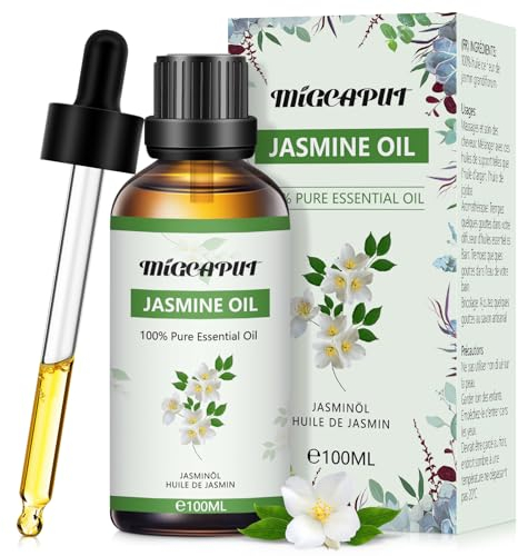 Migcaput Ätherische Öle Jasminöl 100 ml,100% Reine Natürliche, Ätherisches Aromatherapieöl von Erstklassige Qualität, Duftöle für Diffusor, Luftbefeuchter, Entspannen, Massage, Bad