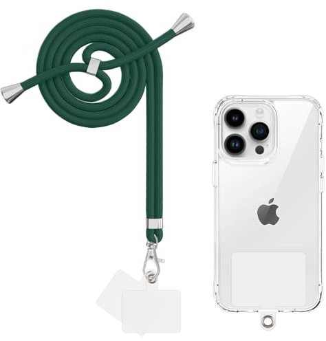 Yoedge Cordino per Cellulare Universale, Regolabile Rimovibile Laccetto Corda da Collo Nylon Catena Collana Tracolla Laccio con 2 Patch per Maggior Parte dei Telefoni e Smartphone, Verde Scuro