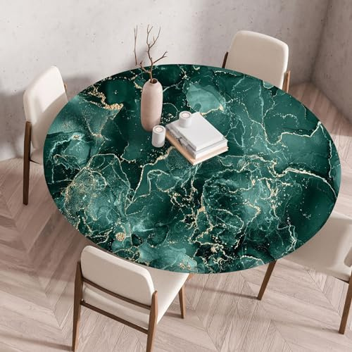RUILBJ Runde Tischdecke mit Elastischen Kanten Modernes Marmor Muster Abwischbare Table Cloth wasserdichte Polyester Couchtischdecke Tischschoner für Esszimmer Bistro Außenbereich Garten (60cm,Grün)