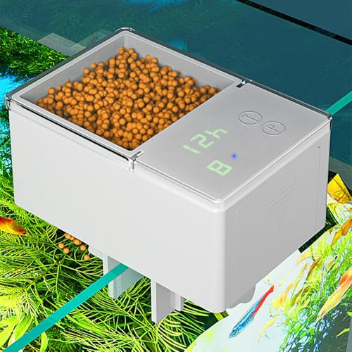 Hapihom Futterautomat Aquarium, Automatischer Fischfütterer für Aquarien, Fischfutterautomat, Digitaler automatischer Fisch- und Schildkrötenfütterer mit LED-Anzeige, Timer 750ml (für 4mm Innenkorn)