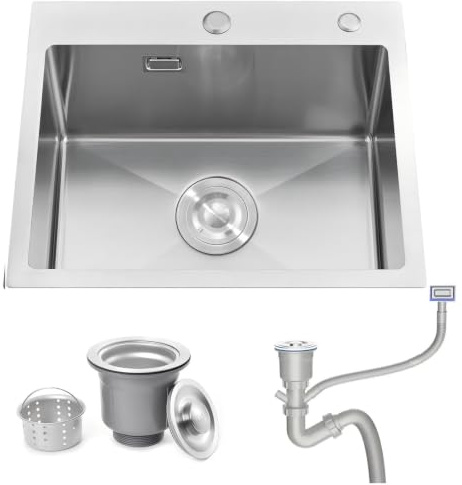 Bokaiya Drenaje de agua del fregadero incorporado hecho a mano en fregadero de acero inoxidable en forma de X fregadero de cocina instalación empotrada debajo del mostrador fregadero de cocina