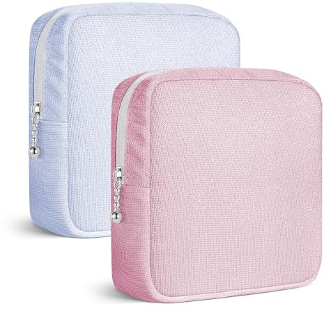2 Pezzi Porta Assorbenti da Borsa Sacchetti per Assorbenti Igienici per Mestruale con Cerniera Contenitori Tampons Portatile Mini Pochette Trucchi Borsetta da Viaggio per Donna Ragazza(Blu&Rosa)