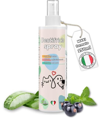 Dentifricio Spray per Cani e Gatti, Maxi Formato 160ml - Pulizia Denti Gengive e Tartaro - Rinfresca Alito con Menta e Rosmarino - Senza Risciacquo e Insapore