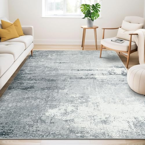 Guchuang Bedding Washable Rugs for Living Room 140x200cm, Large Grey Rugs Non Slip Area Rug, Soft Short Pile Vintage Carpet for Bedroom, Kitchen, Dining Room, Office Decor