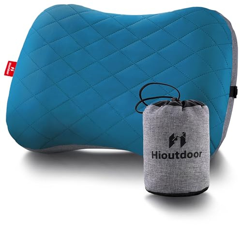 Hioutdoor Uppblåsbar kudde, kudde för camping med avtagbart örngott, luftkudde, strandkudde, ergonomisk resekudde, utomhus, uppblåsbar resekudde, bekväm sovkudde (blå)