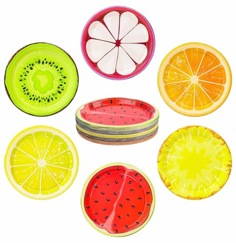SietDESEO 60 PCS Fruit Paper Plates 7 Inch Disposable Dinner Plate Summer Fruity Dessert Plates for Kids Birthday Baby Shower Party Supplies Fruit Themed Party Favors