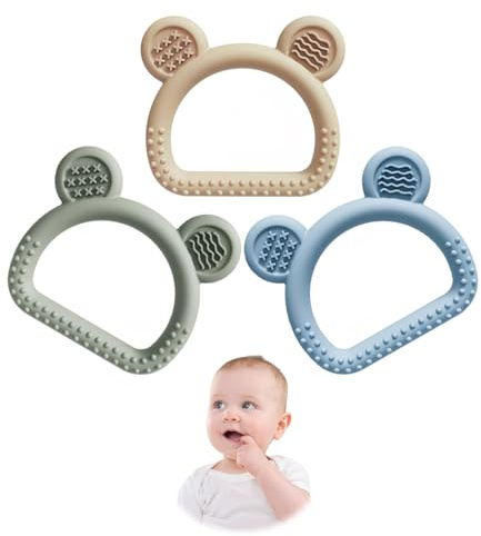 GGUFAY Massaggia Gengive Neonati, Confezione 3 Silicone Giochi Dentizione Neonato, Anello per la Dentizione del Bambini, Massaggiagengive Senza BPA per neonati di età superiore ai 3-6 6-12 mesi