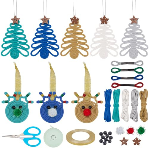 INFUNLY 8 Set Macrame Christmas Elk Ornament Kits DIY Christmas Tree Macrame Decoration for Beginners with Instructions Boho Handmade Macrame Hanging Kit for Holiday Gift Wall Home Party Decor