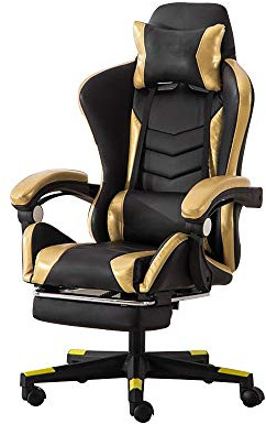Sedia ergonomica da ufficio per giochi, schienale alto, sedia per sport elettronici con poggiapiedi regolabile e supporto lombare, opzioni multicolore (oro nero) per comfort e stile