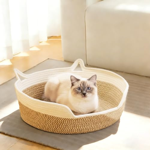 Tidelit Cesta de juguetes para gatos, cesta organizadora de juguetes para gatos, cuerda de algodón tejida con asa, juguetes para masticar, mantas, correas, cestas de almacenamiento para todas las