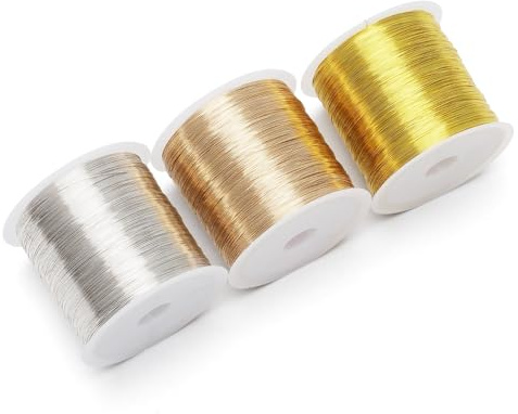 GZRXIOUS 100 m x 3 bobinas de alambre para joyas de 0,3 mm, oro plateado, alambre de cobre, alambre flexible para manualidades, alambre fino, resistente a la luz y ligero, alambre fino para