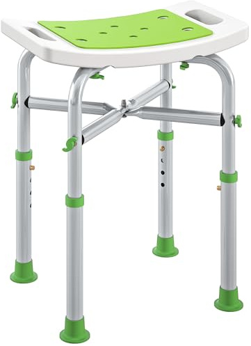 HOMCOM Tabouret de Douche Chaise de Douche Siège pour Personnes Âgées et Handicapées - Assise Rembourrée et Réglable, Patins à Ventouses Antidérapants, en Aluminium Charge Max. 150 kg (Vert)