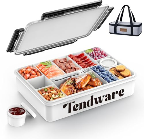 Tendware Caja de aperitivos portátil refrigerada – Contenedor con bolsa de hielo reutilizable, bolsa aislante dividida, piezas de servir, caja de aperitivos, organizador para charcuterie, aperitivos