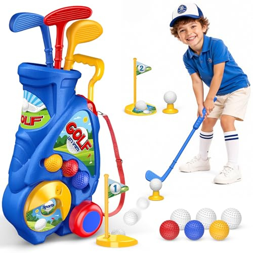 Naxudcoo Giochi Bambini 2 3 4 Anni: Giocattoli Golf Carrello Upgrade con Cintura Spalla, Gioco Educativo per Interni ed Esterni, Regalo Compleanno Natale Ideale per Bambini (Blu)