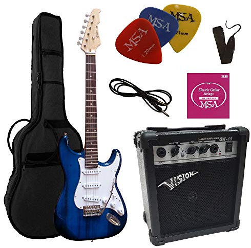 CHITARRE ELETRICHE BLU TRASPARENTE - CHITARRA ELETTRICA BLU - SET CON AMPLIFICATORE DA 20WATT - BORSA - PLETTRO - CORDE - BIANCA SCURO TRASPARENTE