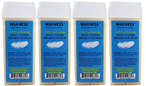 Waxness Soft Wax Cartridge Zinc Oxide – Pack of 4 × 3.38 oz (96 g) – Professional Strip Wax Roll-On for Face & Body – Made in Italy