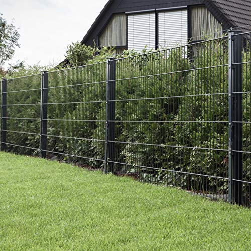 HORI® Doppelstabmattenzaun Komplettset 6/5/6 Zaun Gartenzaun mit Abdeckschiene – 2 Zaunelemente 200 cm & 3 Pfosten zum Einbetonieren Höhe 83 cm I Länge 14 m I Anthrazit I RAL 7016