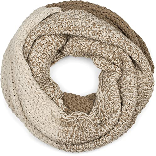 styleBREAKER Damen Strick Loop Schal 2-Farbig mit Ombre Farbverlauf, Reiskorn Strickmuster, warmer Winter Strickschal 01018165, Farbe:Braun-Beige