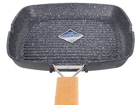 Zilan Padella per grigliare, 24 cm Base a induzione, per grigliare in legno antiaderente Maniglia in alluminio pieghevole per piastre di cottura, Padella per barbecue con interno quadrato
