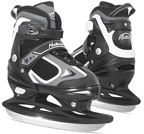 Nattork Ice Skates Shoes for Boys, Youth and Women, Soft Padding and Reinforced Ankle Support Black Boy Ice Hockey Adjustable Skates for Outdoor and Rink 5-8 US