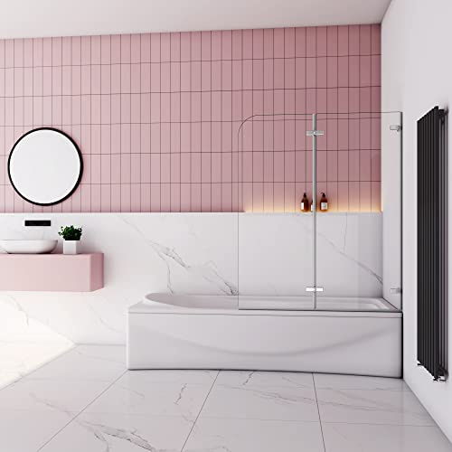Mampara Ducha para Bañera - Abatible Giratoria Bisagra 2 Hojas - Cristal Templado 5mm - 1200X1400mm