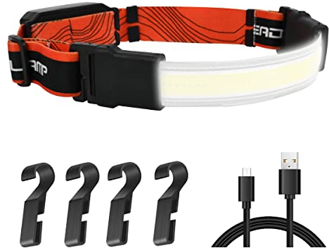 RAHYMA Strip COB Lampada Frontale Ricaricabile Halo Hard Hat Light Head Lamps, Torcia a Fascia LED con Opzione Luce Rossa, Fascio Largo 210 °, 1000 Lumen / 32