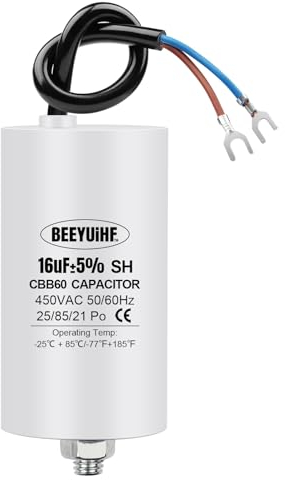 BEEYUIHF CBB60 Condensateur de Démarrage 16µF Moteur condensateur 50 / 60Hz 450VAC 16uF avec fil Câble vis M8 pour moteur électrique/sèche-linge Taille 40x73mm